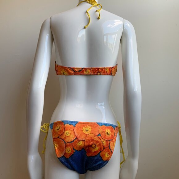 Aaron Chang denim orange floral reversible bikini - Picture 7 of 14